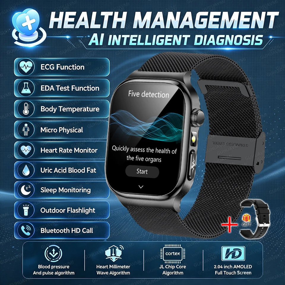 2026 New Hospital Level Health Smart Watch Body Fat ECG Blood oxygen BP Health AMOLED Screen HD Call Sport Smart Watches For Man