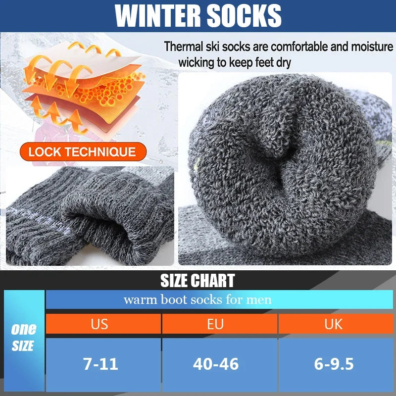 3Pairs Men's Thermal Work Crew Socks Winter Thick Terry Knit Mid-Calf Sock Breathable Comfort Fit for Daily Wear & Outdoor Sport
