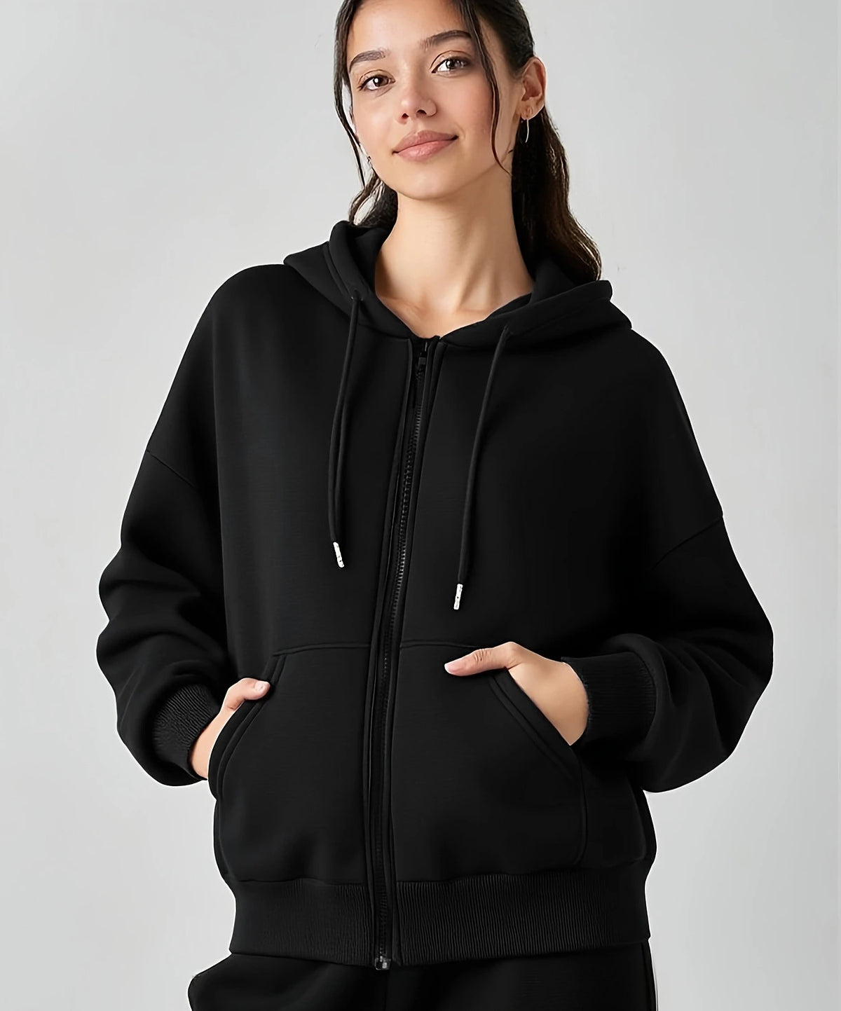 Women's Casual Oversized Hoodies Sweatshirt Zipper Pockets Solid Color Pullover Loose Fit Autumn Winter Fall Streetwear Jacket