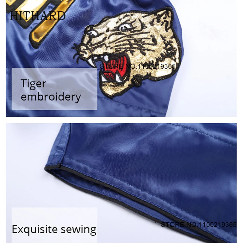 Tiger Muay Thai Shorts Satin Kick Boxing Shorts Mens Women Kids Gym Martial Arts MMA Training Clothes BJJ Fight Kickboxing Pants
