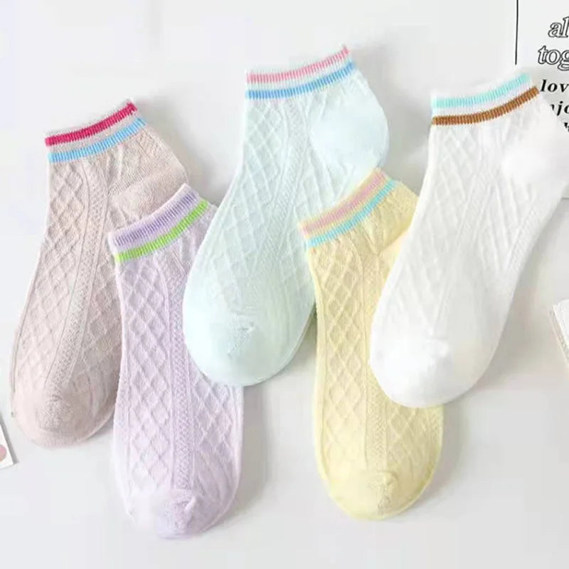 5 Pairs Socks Womens Summer Autumn Socks Women Quality Cotton Cute Set Japanese Style Sports Fashion Short Ankle Socks Harajuku