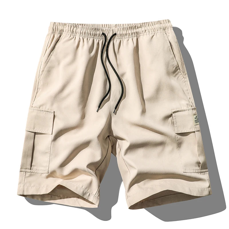 Men's Summer New Cargo Shorts Loose Plus Size Drawstring Casual 5 Inch Shorts Multi-Pocket Fashion Versatile Sports Beach Pants