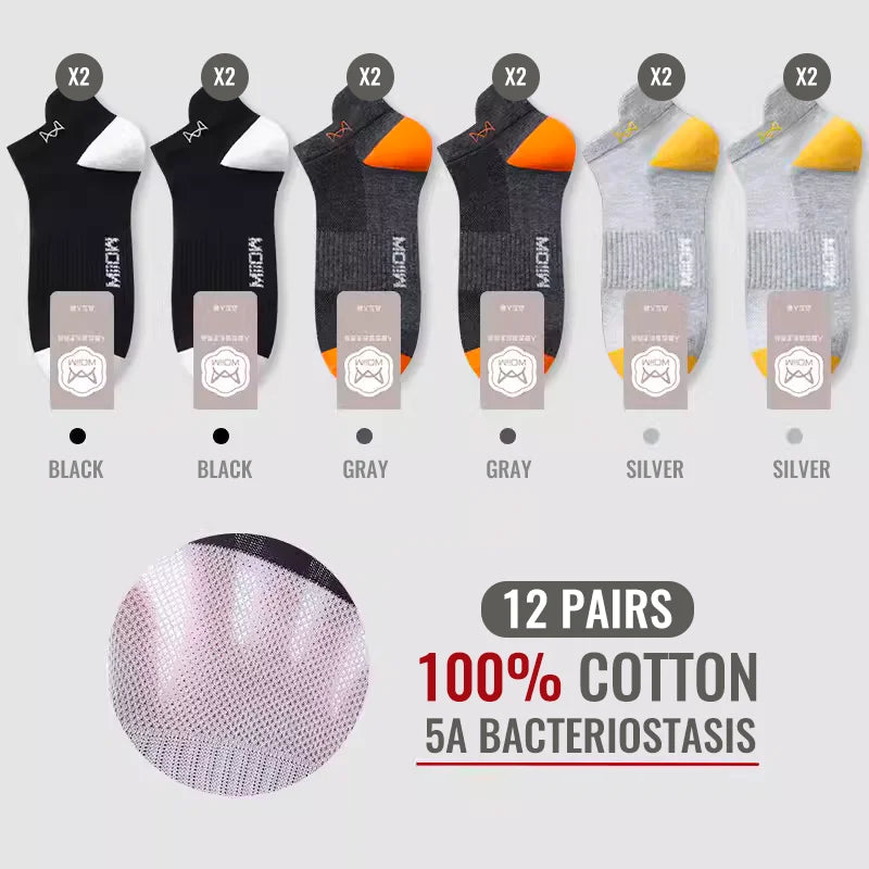 MiiOW 100% Pure Cotton Short Socks Men Ankle Sock Business Dress Ear-lifting Heel Protection Deodorant Antibacterial Sports Sock