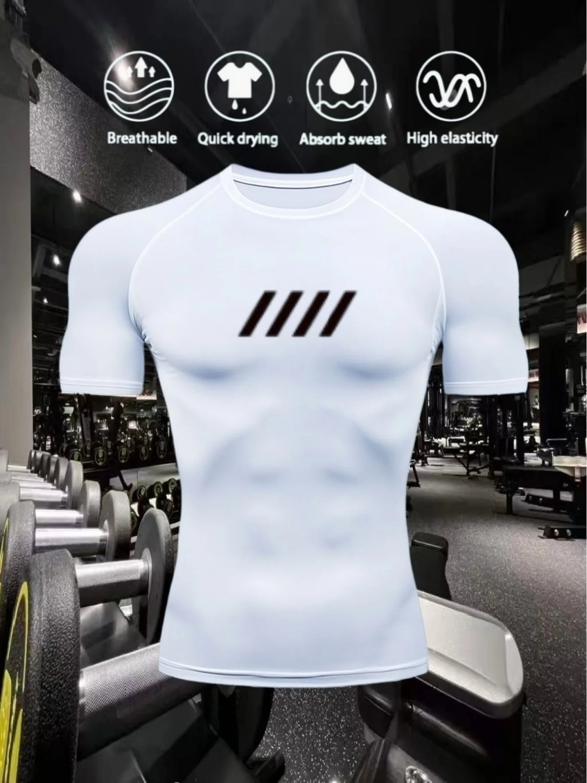 Men's Compact Lightweight Fitness Sport Shirt Short Sleeve, 2D Print Design, Quick-Drying Running Fitness T-Shirt-J47