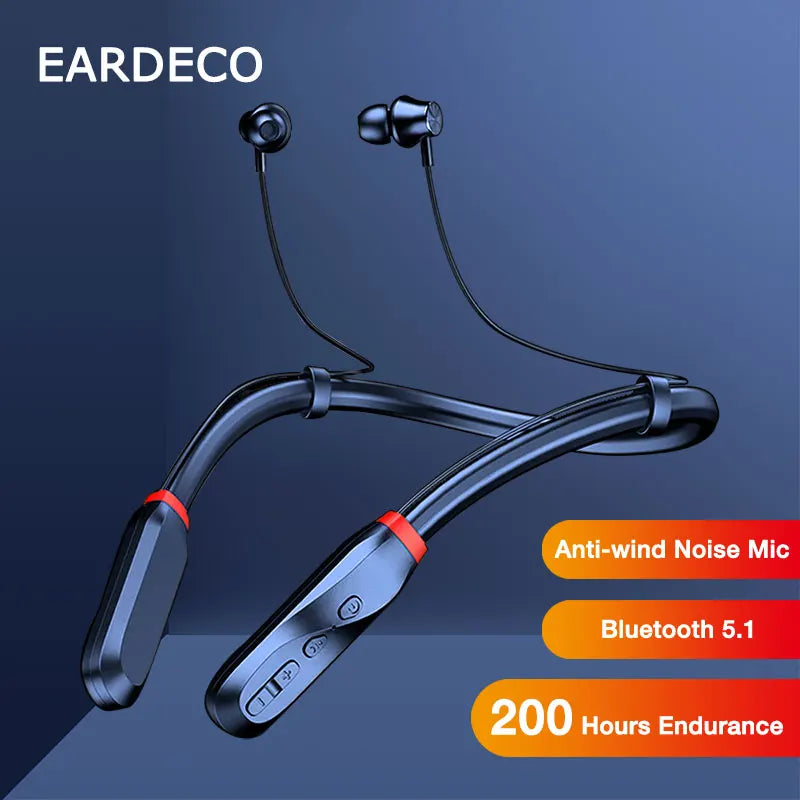 EARDECO 200 Hour Playback Bluetooth Headphone Bass Wireless Headphones Neckband Earphone with Mic Sport Music Headset Stereo