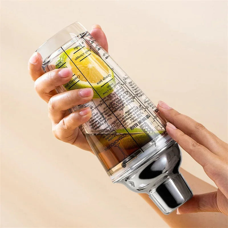 400/600ML Glass Cocktail Shaker Hand Shaker Cup with Scales Lemon Milk Tea Shaker Cup Stainless steel Lid Wine Drink Mixer Bar