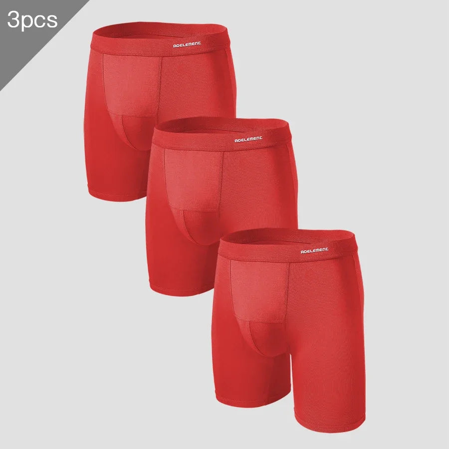 3pc Men's sports extended leg underwear Modal boxers running anti-wear leg quick dry long boxers
