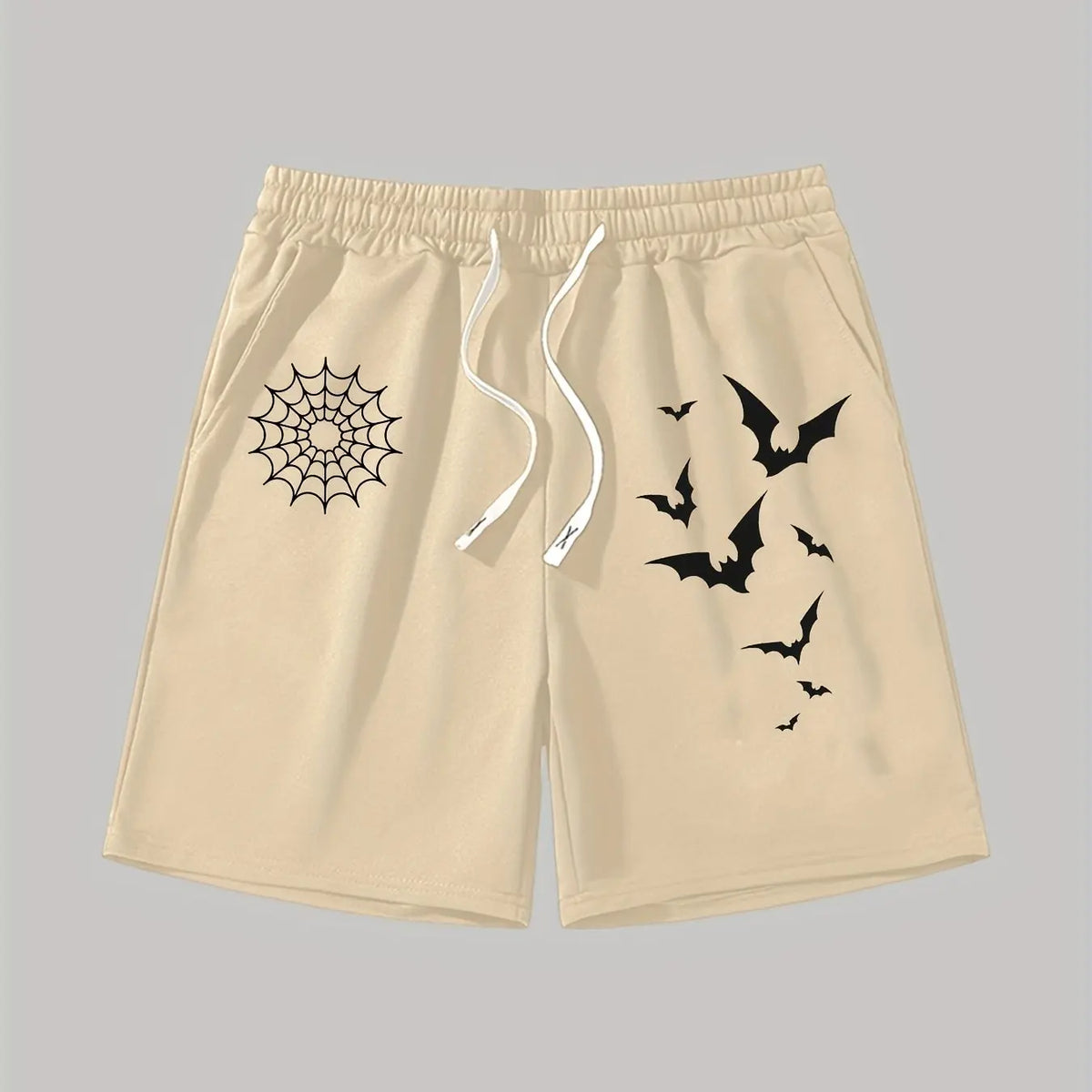 Men's Printed Halloween Patterns and Letter Printed Shorts with Waistband and Pockets, Summer Street Fashion Shorts