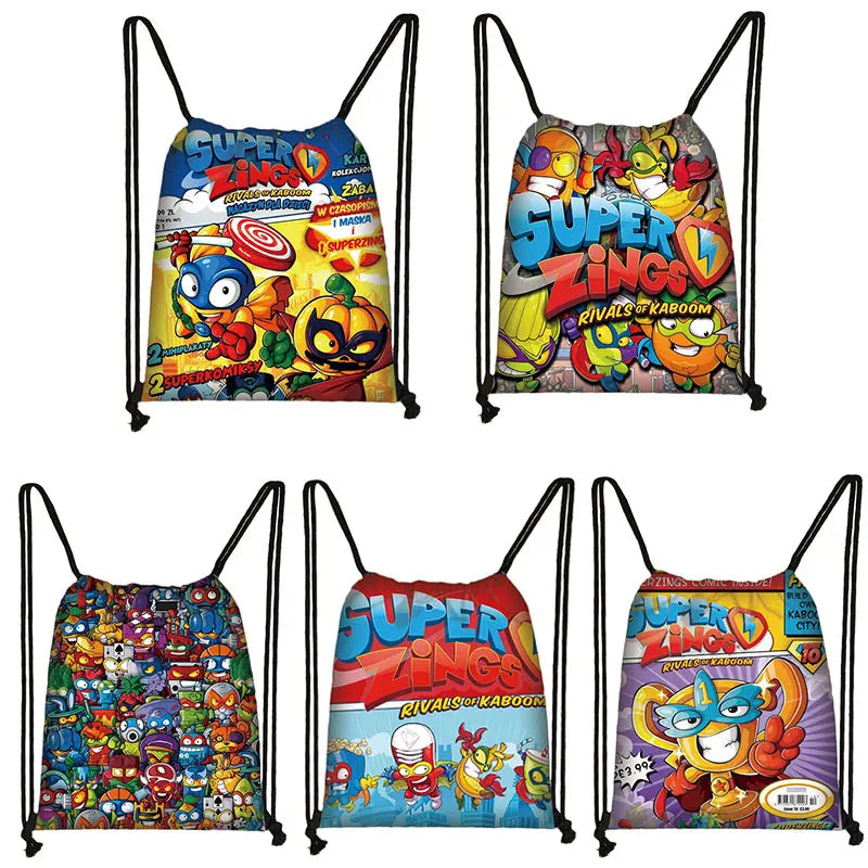 Cartoon Super Zings Drawstring Bag Boys Girls Casual Backpack Youth Lightweight Super Zings Printing Bags Storage Bag Gift