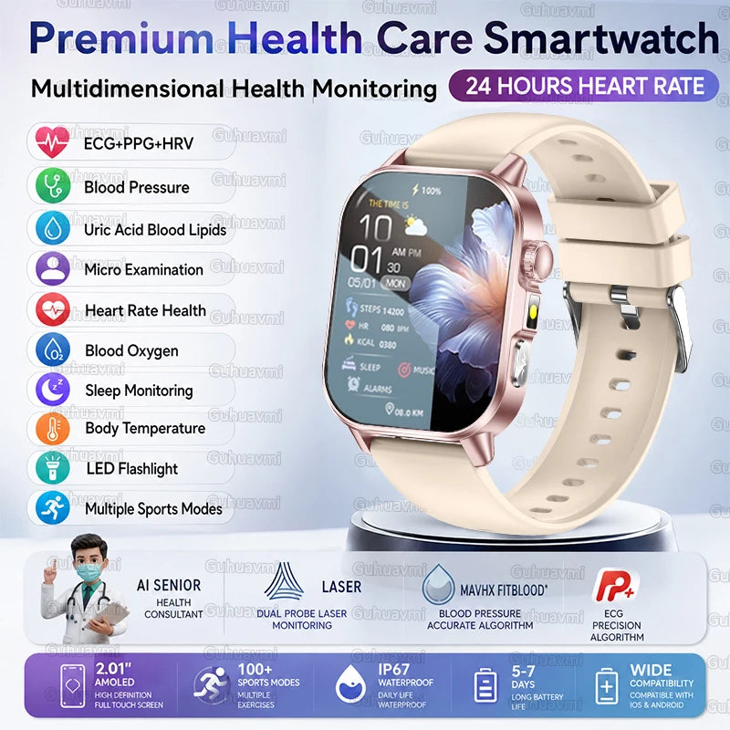 2026 New ECG+PPG Smart Healthy Diagnosis Surveillance Body Analysis Blood Pressure Lipid Uric Acid Health Smart Watches For Men