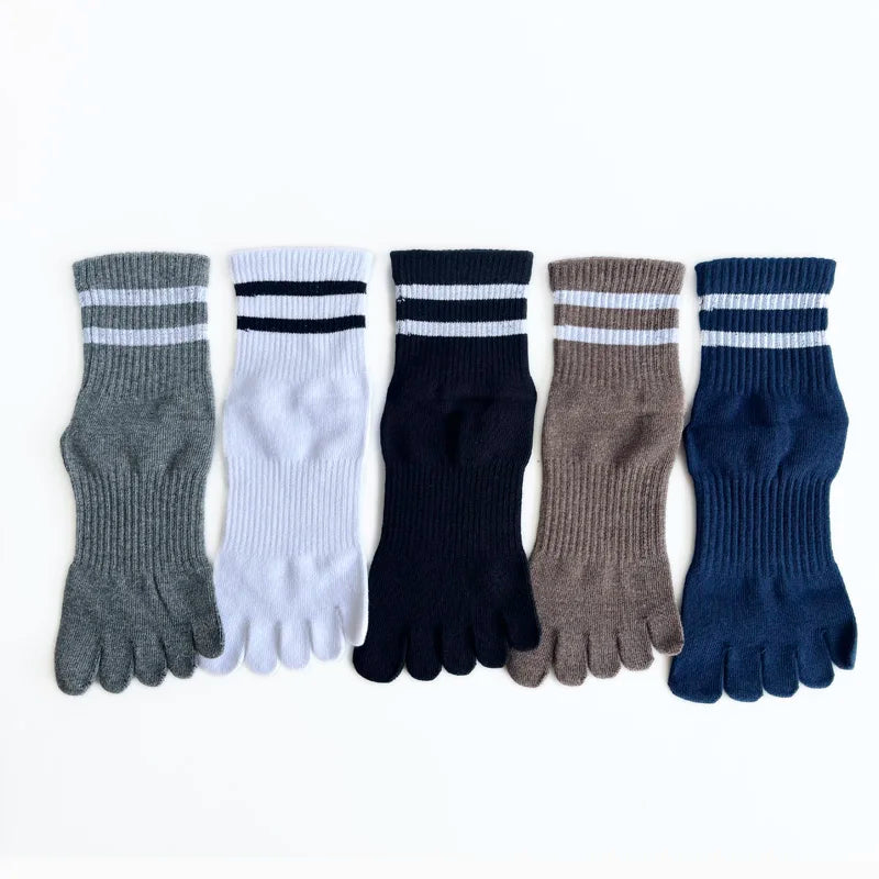 1/5 Pairs Man Five Finger Socks Cotton Striped Solid Simple Sweat-Absorbing Anti-Bacterial Breathable Warm Soft Elastic Toe Sock