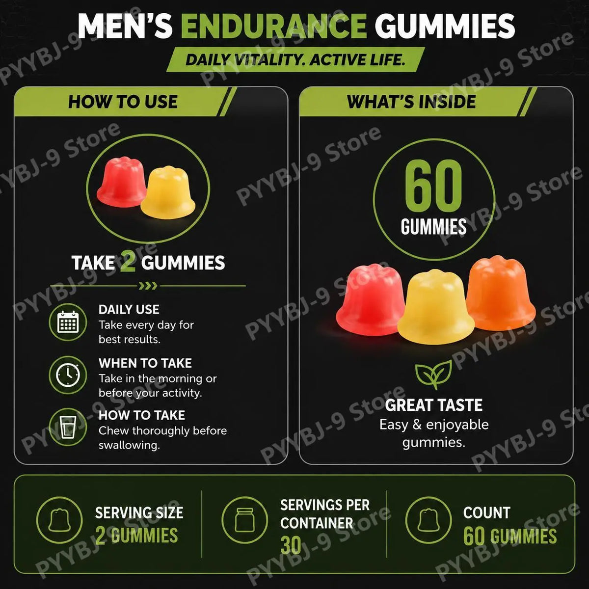 Googeer Men's Endurance Gummies, Energy and Vitality Support, Blood Flow & Post Training Muscle Recovery Support, 60 Count