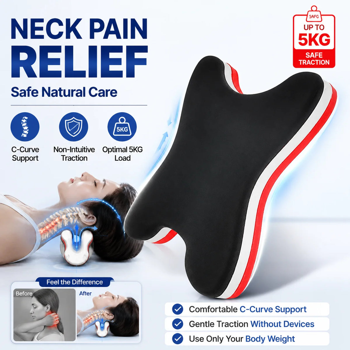 Neck and Shoulder Relaxer Cervical Traction Pillow, Portable Neck Stretcher for Pain Relief, Cervical Spine Support Orthosis,