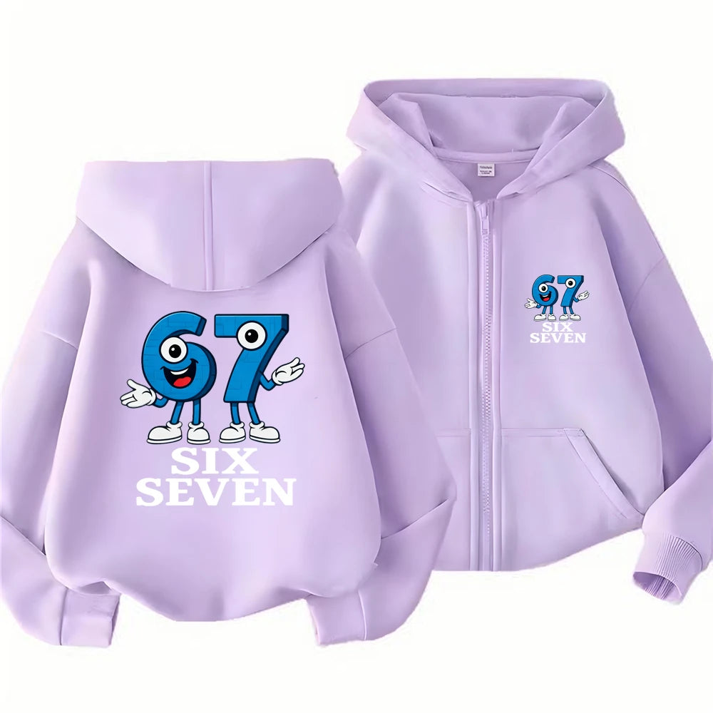 Children Hoodie Zip Up Cardigan Tops SIX SEVEN Girl Pink Boy Black Coat Hoodies Kid 3-12 Year Zipper Sweatshirts Autumn