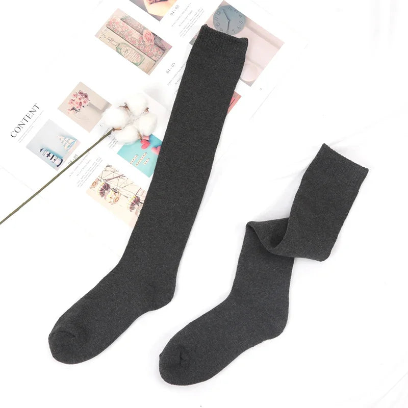 Winter Men's Knee Long Socks Harajuku Wool Keep Warm Longer Stocking Compression Terry Cycling Socks Cotton Thicken Sokken Gift