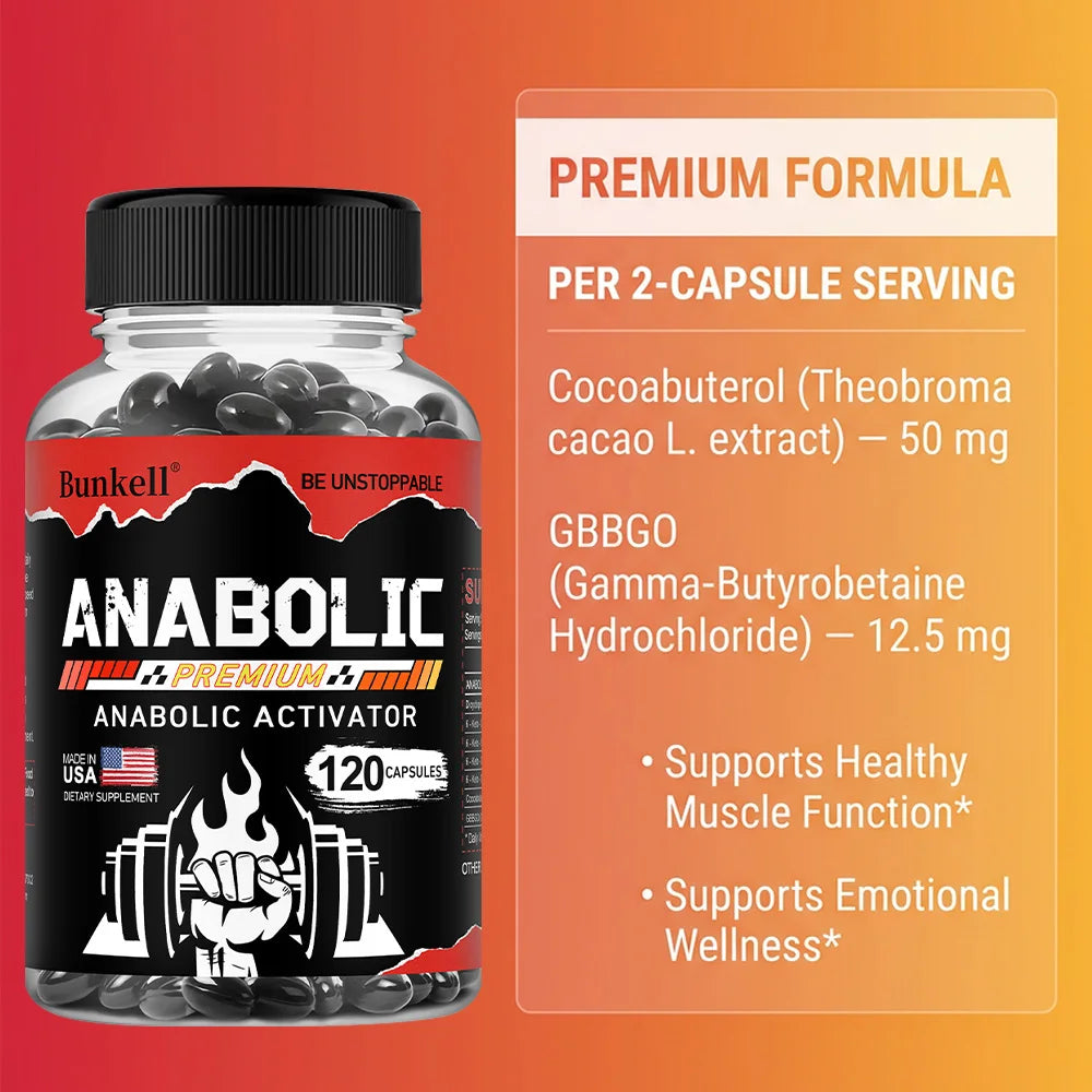 Men’s Muscle Builder Capsules, Lean Muscle Growth, Strength, Endurance, Recovery, Metabolism & Abs Support, 30/60/120 Capsules