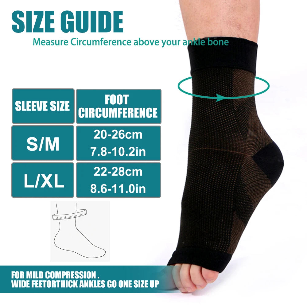 Copper Compression Ankle Brace Sock for Men and Women, Pain Relief Support, Foot Anti-Fatigue, Sport Running, Cycling, 1Pair