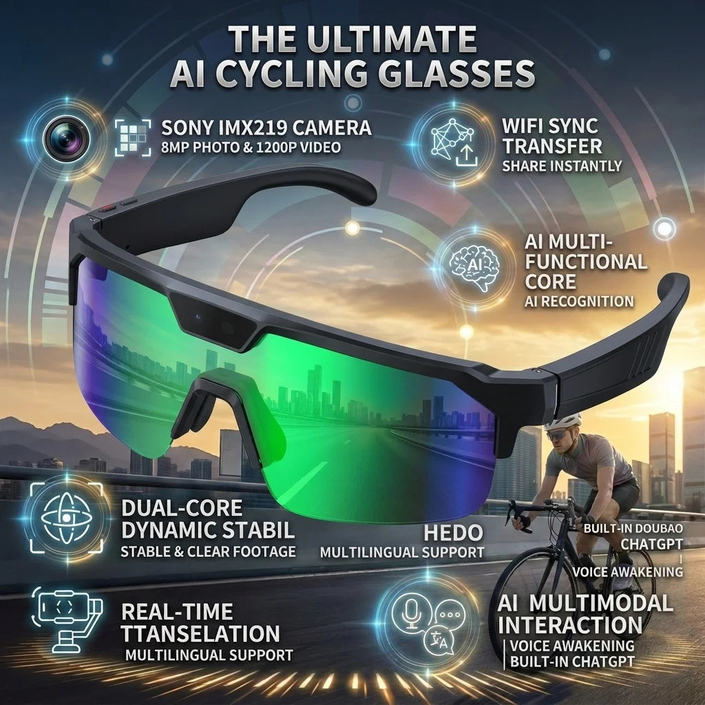2026 AI Smart Glasses ChatGPT Voice AI Assistant Intelligent Travel Translation Outdoor Remote Photography Smartglasses Cycling