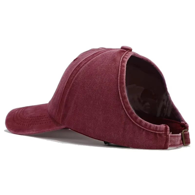 1pc Retro Washed Little Heart Embroidered Ponytail Baseball Cap for Women,Outdoor Sports Adjustable Women's Cap for Daily Wear