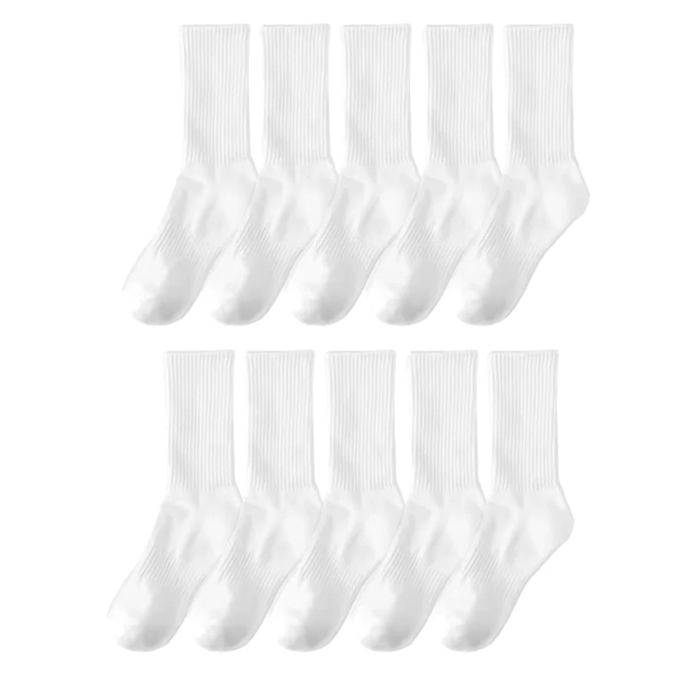 10/20/30Pairs Pure Cotton Men's High Socks Classic Black White Breathable Sweat-Absorbent Warm Elastic Sports Socks