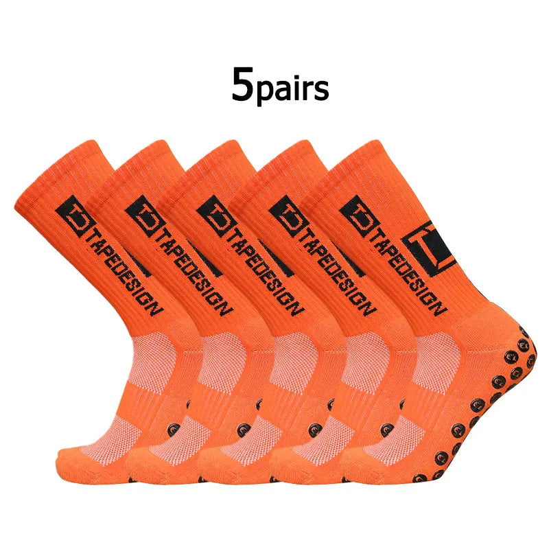 5Pairs/Lot New ANTI SLIP Tapedesign Football Socks Mid Calf Non-Slip Soccer Sport Cycling Sports Mens Sock EU38-45