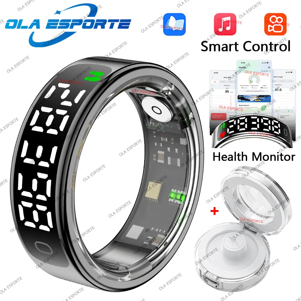 2026 New Smart Ring with Touch Display Screen With Charging Box Sleep Health Manager Pedometer Waterproof For Android iOS R12