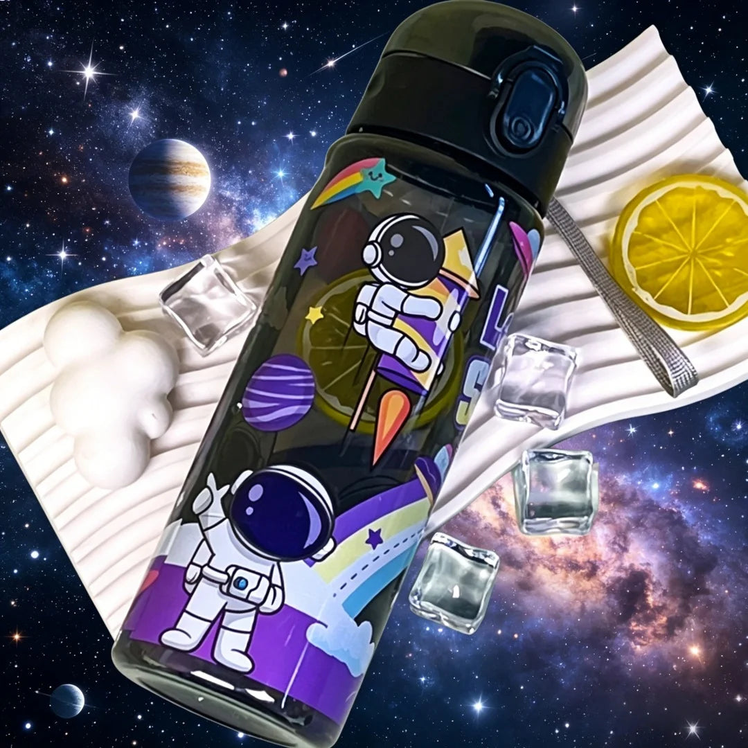 Transparent Cool Astronaut Cartoon Water Bottle, Stylish High Appearance, Lightweight Leakproof Design with Lanyard,Gift,School
