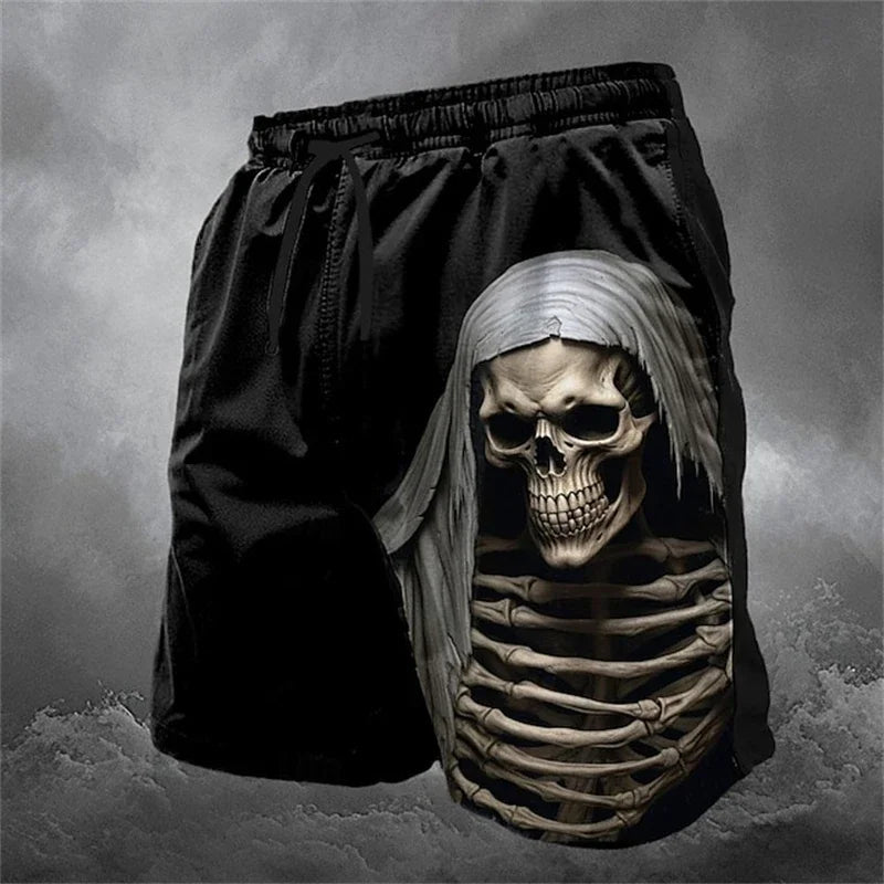 Men's Skull Design Printed Beach Shorts Swimwear Casual and Comfortable Summer Hip-Hop Shorts Fashion Casual Quick-dry Shorts