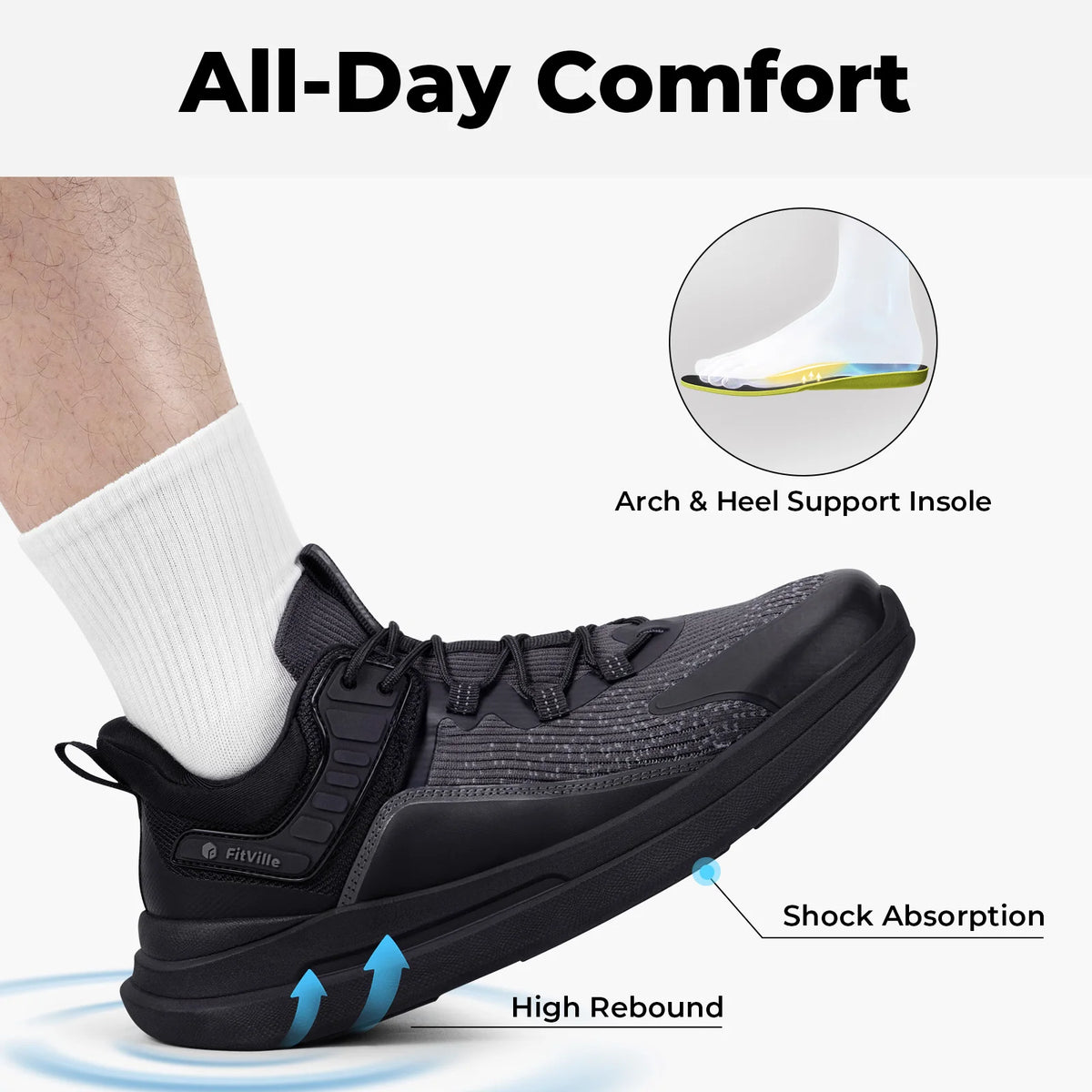 FitVille Sports Sneakers Extra Wide Toe Box Walking Shoes for Men Breathable Comfort Gym Running Shoes Slip-resistant Size 40-50