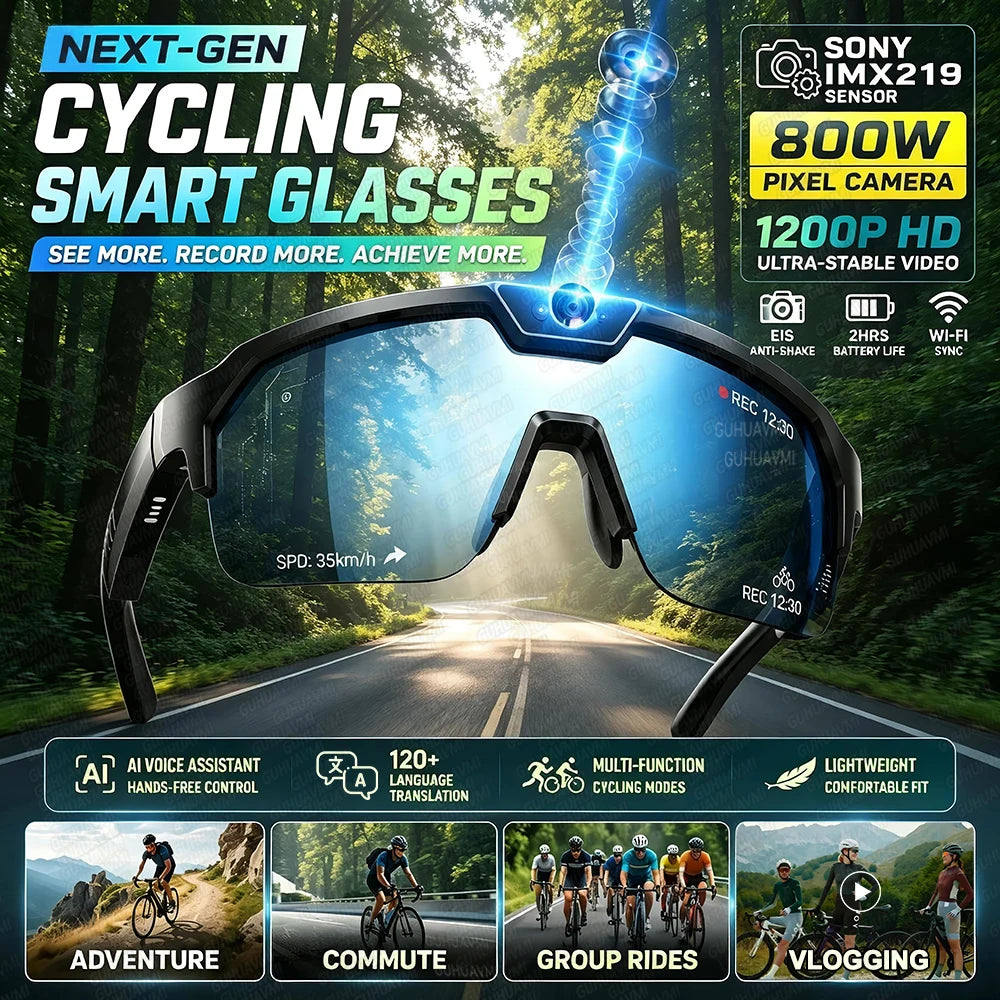 2026 New AI Smart Sports Glasses 800W Camera 1200P HD Anti-shake Cycling Video Shooting Artifact ChatGPT 32GB Windproof Goggles