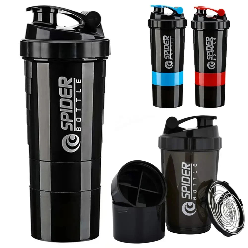 1pc Protein Shaker Bottle Portable 16oz Powder Shake Cup 3 Layers Shaker Protein Bottle Suitable For Sports Gym Fitness Outdoor