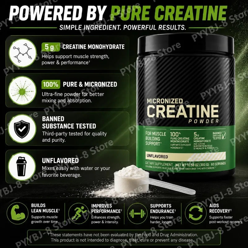 Creatine Monohydrate Powder 300g (60 Servings) Unflavored Support Strength and Muscle Performance Recovery