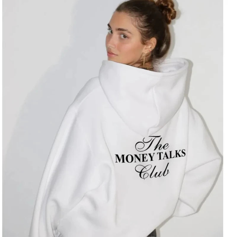 Fun Letters Back Printed White Hoodies European Young Women Oversized Hooded Sweatshirts Design Street Fashion Autumn Winter Top