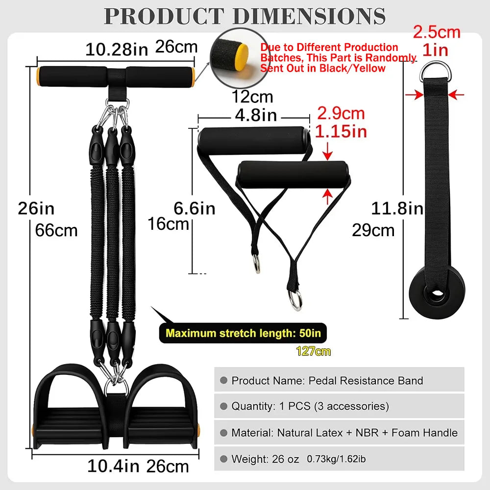 50-100LBS Pedal Tension Rope Men Abdominal Strengthen Elastic Band Tension Rope Expand Chest Strength Exercise Fitness Equipment