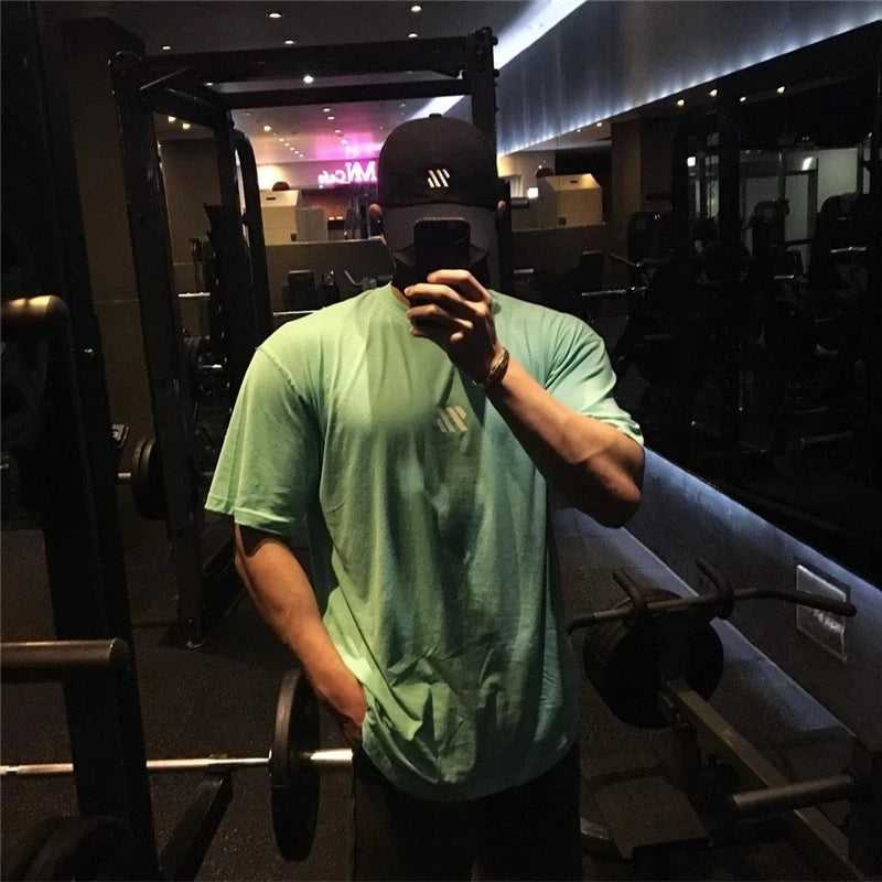 Men Short sleeve Cotton T-shirt men Sports t shirt Fitness Bodybuilding loose Running t shirt Male Training Brand men Clothing