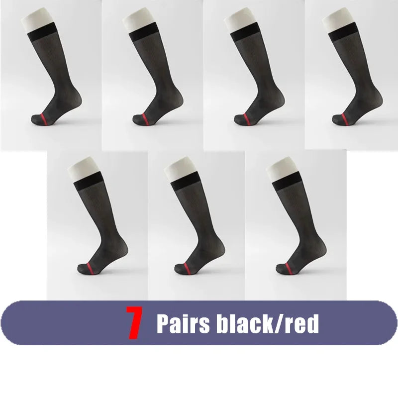 7 Pairs Man Short Silk Socks Thin Nylon Sweat-Absorbing Breathable Business Striped Soft Elastic Party Dress Casual Socks Summer