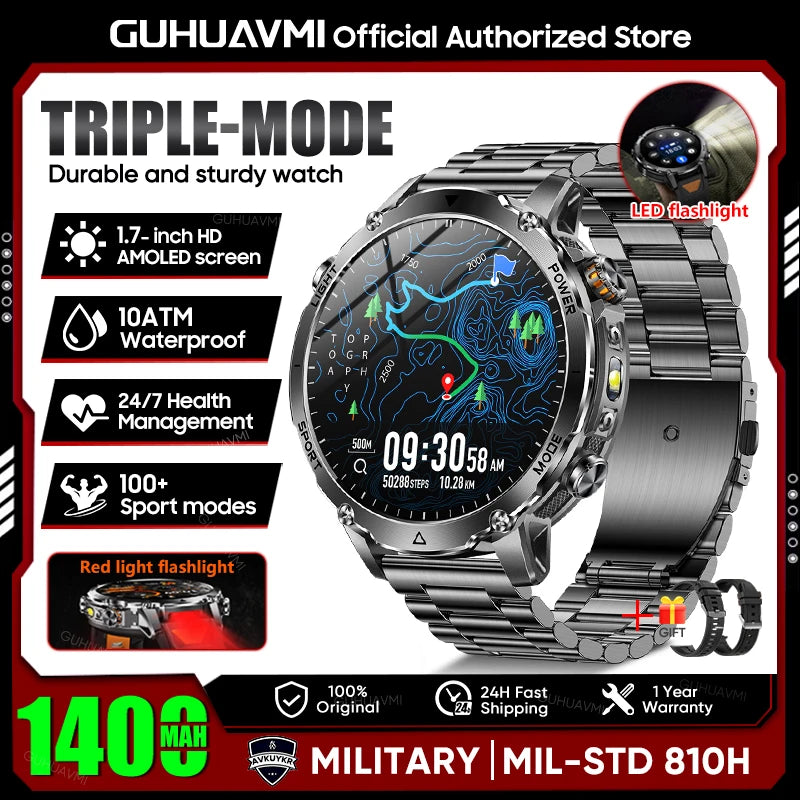 New GPS Sapphire Glass Smartwatch Business men 1.7-inch AMLED Screen Clock 1400mAh Battery 10ATM waterproof Titanium alloy Watch