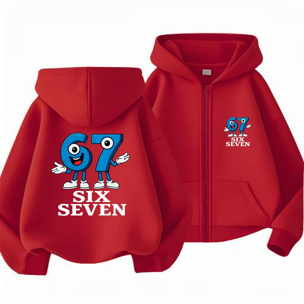 Children Hoodie Zip Up Cardigan Tops SIX SEVEN Girl Pink Boy Black Coat Hoodies Kid 3-12 Year Zipper Sweatshirts Autumn