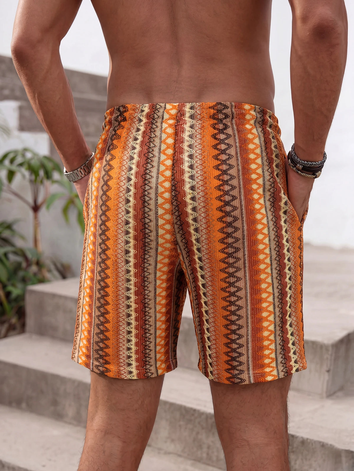 Summer New Bohemian Style Men's Beach Pants, Summer Breathable Ethnic Pattern Casual Shorts