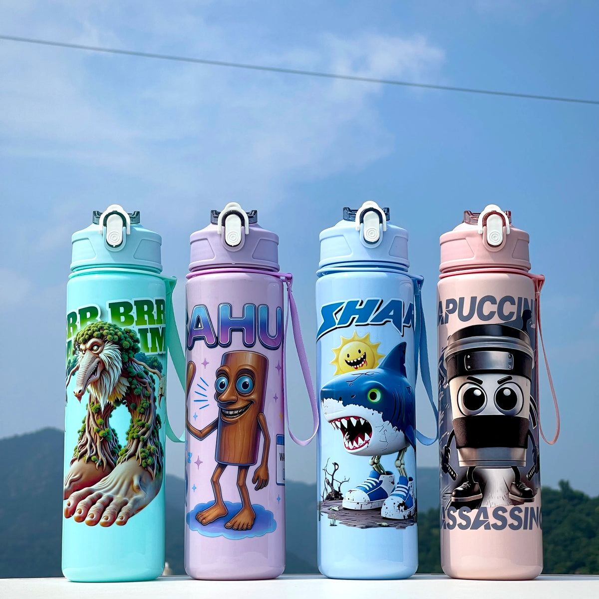 750ML Italian Brainrot Water Bottle Outdoor Drinking Cartoon Sports Cups Tung Tung Tung Sahur Tralalero Tralala Christmas Gift