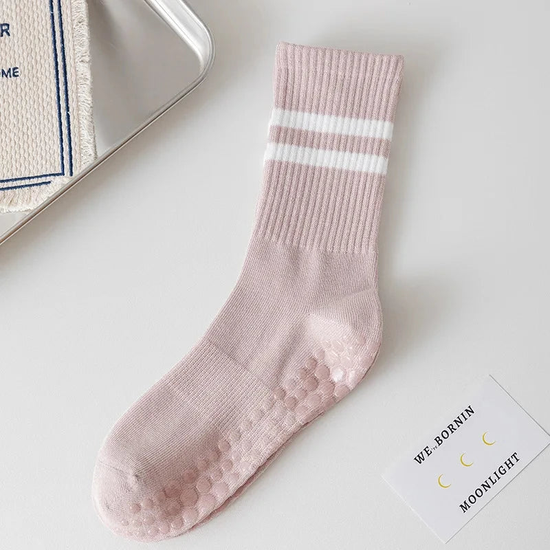 4pairs Women Anti-skid Yoga Socks Grips Cotton Mid-tube Bottom Breathable Fitness Dance Barre Workout Pilates Socks 8 Colors