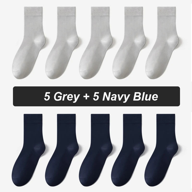 10Pairs Bamboo Fiber Socks Men Casual Black Business Breatheable Anti-Bacterial Comfortable High Quality Sock Male Size EU38-45