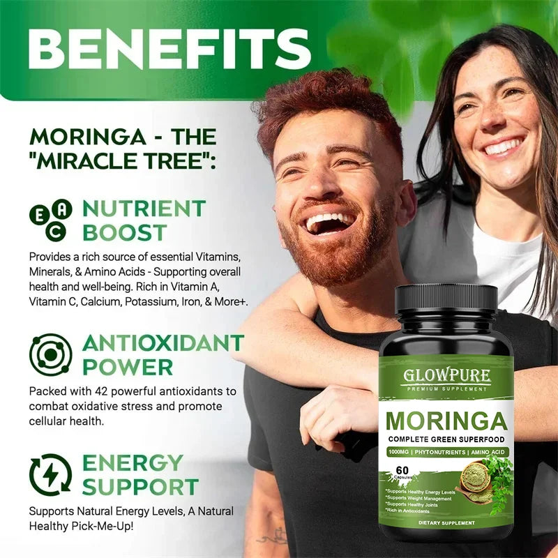 Pure Moringa Capsules - Energy, Skin, Immune & Gut Health Superfood, Rich in Antioxidants, Essential Vitamins & Amino Acids