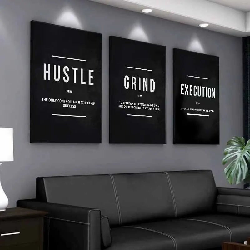 Grind Hustle Execution Motivational Quote Canvas Wall Art Inspirational Posters Prints for Living Room Home Decor Unframed