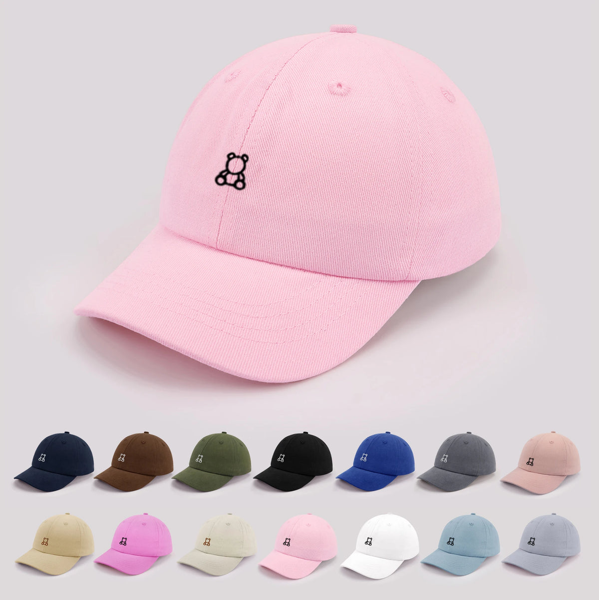 Cartoon Bear Baby Baseball Cap Cute Solid Color Toddler Sun Hat with Ears Summer Adjustable Kids Boy Girl Peaked Cap