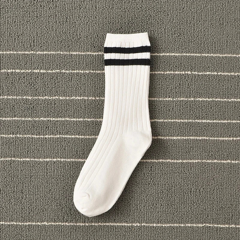 Socks Women Cotton Korean Japanese College Street Retro Style Ladies Classic Striped Long Crew Middle Tube Pile Socks Girls Gift