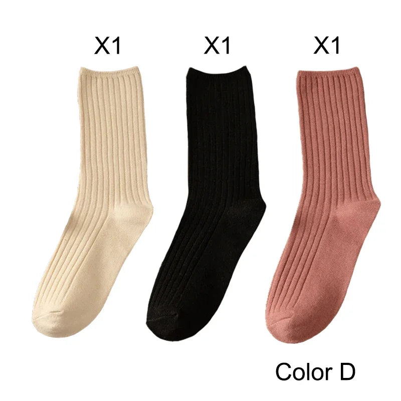 3 Pairs Lot Socks Sets Women Solid Color Elegant Retro Long Women Socks Breathable Japanese Style Casual Cotton Long Sock