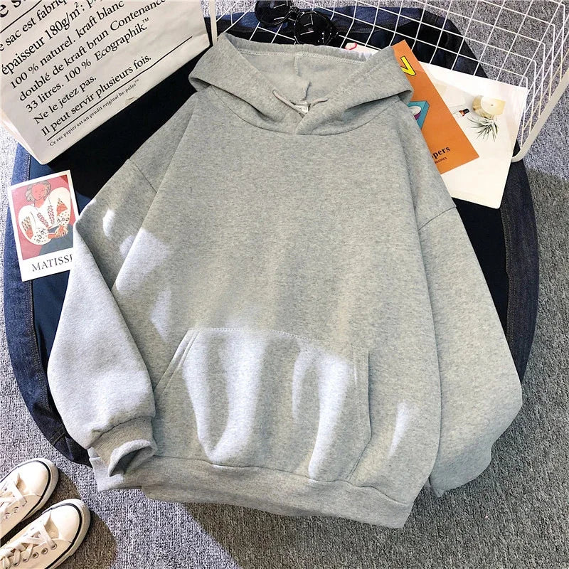 2025 White Hoodies Men Women Autumn Long Sleeve Pullover Tops Casual Pocket Hoodies Unisex Outer Loose Sport Wear
