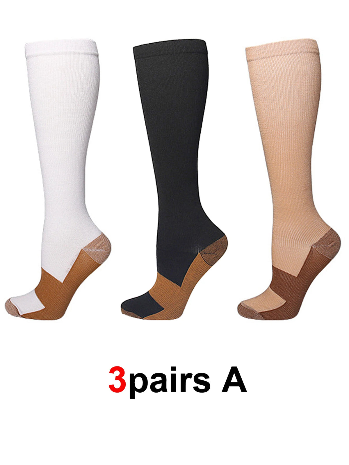 6Pairs Copper Ion Sports Compression Socks for Men Women Solid Color Compression Pressure Socks for Cycling Football Basketball
