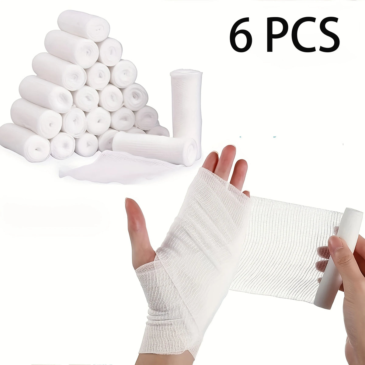 6 Rolls Elastic Gauze Bandages, Breathable and Retractable White Care Package, Used for Finger, Wrist, Leg Support Sports Care